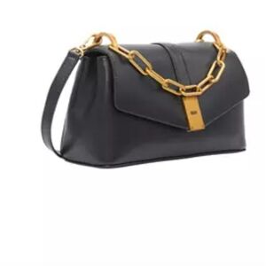 DKNY Conner Black Leather Bag with Gold Chain